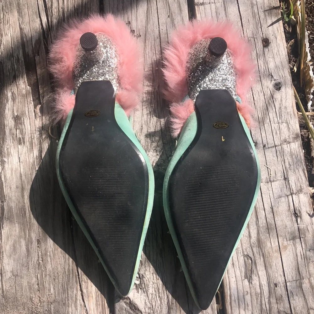 LILICIOUS a Japanese designer MINT/PINK  ponity toes faux furshoes/size5,5.5 - Picture 5 of 5
